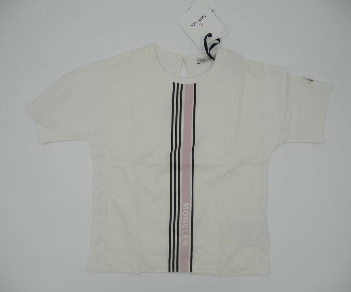 Moncler_T-shirt_manica_corta_panna_con_righe_verticali Moncler T-shirt manica corta panna con righe verticali - immagine 1