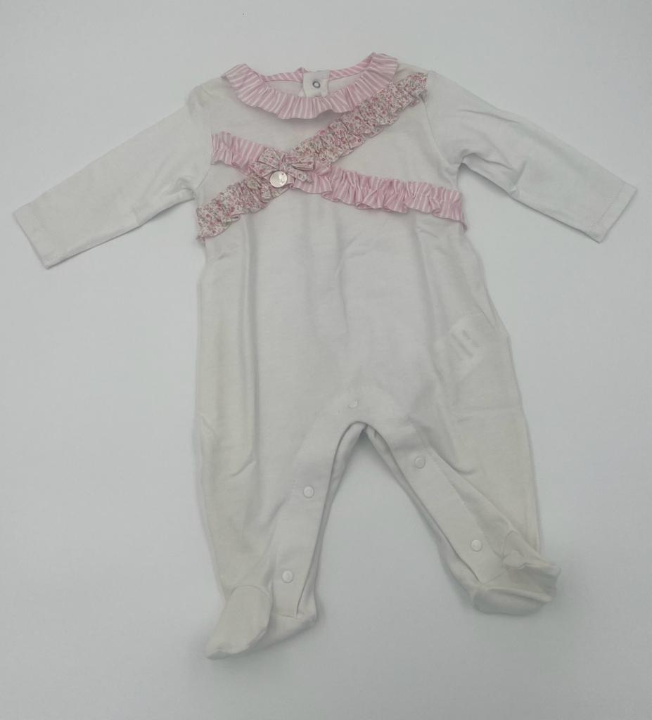 Le-bebe_Tutina_bianca_e_rosa_a_manica_lunga_in_cotone Le-bebè Tutina bianca e rosa a manica lunga in cotone - immagine 1