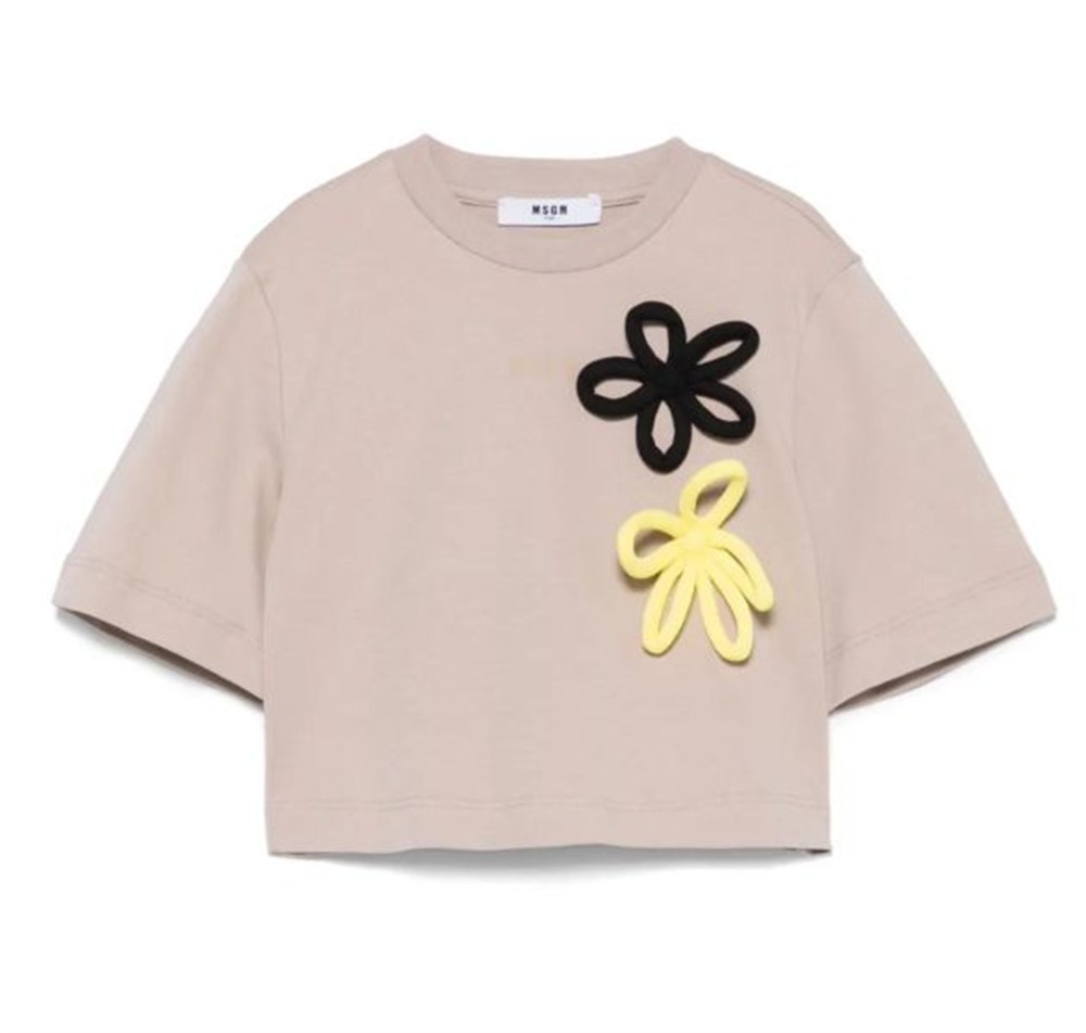 MSGM_T-shirt_cropcon_fiori_applicati MSGM T-shirt cropcon fiori applicati - immagine 1